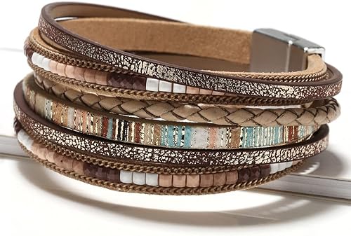 Falcine Boho Layered Leather Wrap Bracelet - Image 2