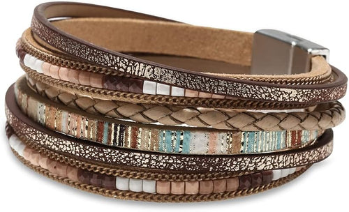 Falcine Boho Layered Leather Wrap Bracelet
