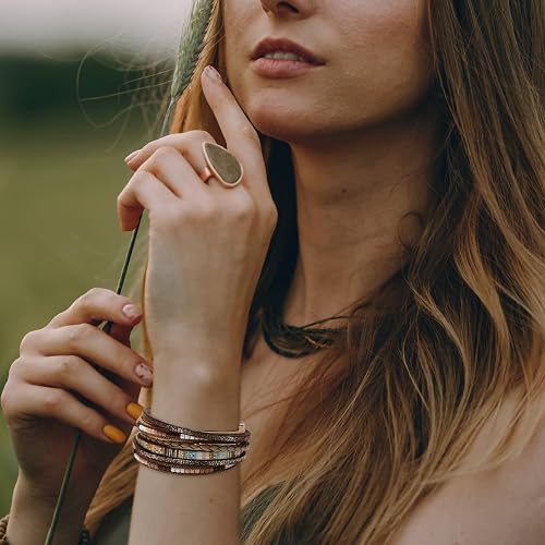 Falcine Boho Layered Leather Wrap Bracelet - Image 3