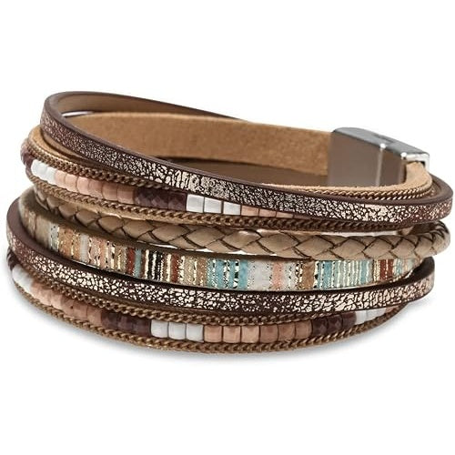 Falcine Boho Layered Leather Wrap Bracelet